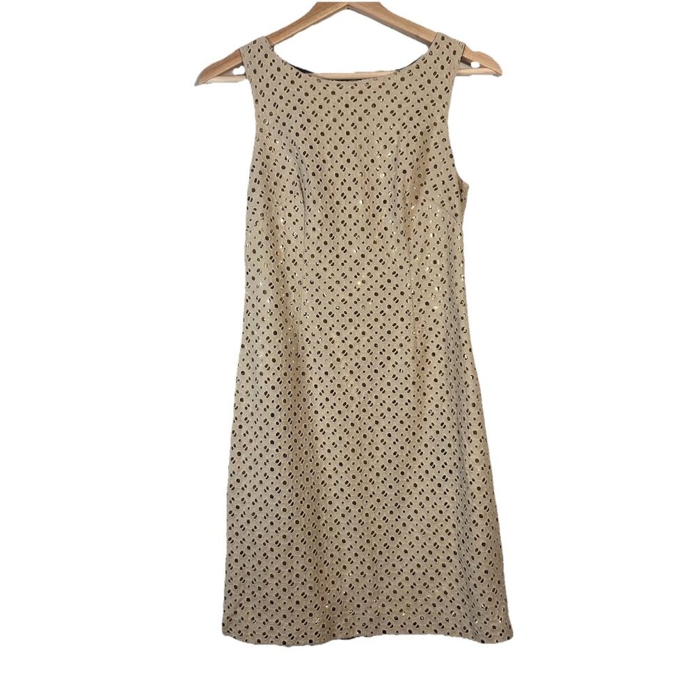 Alexia Admor Dress Size S Beige Eyelet Sheath Brunch Metallic‎ Old Money Preppy